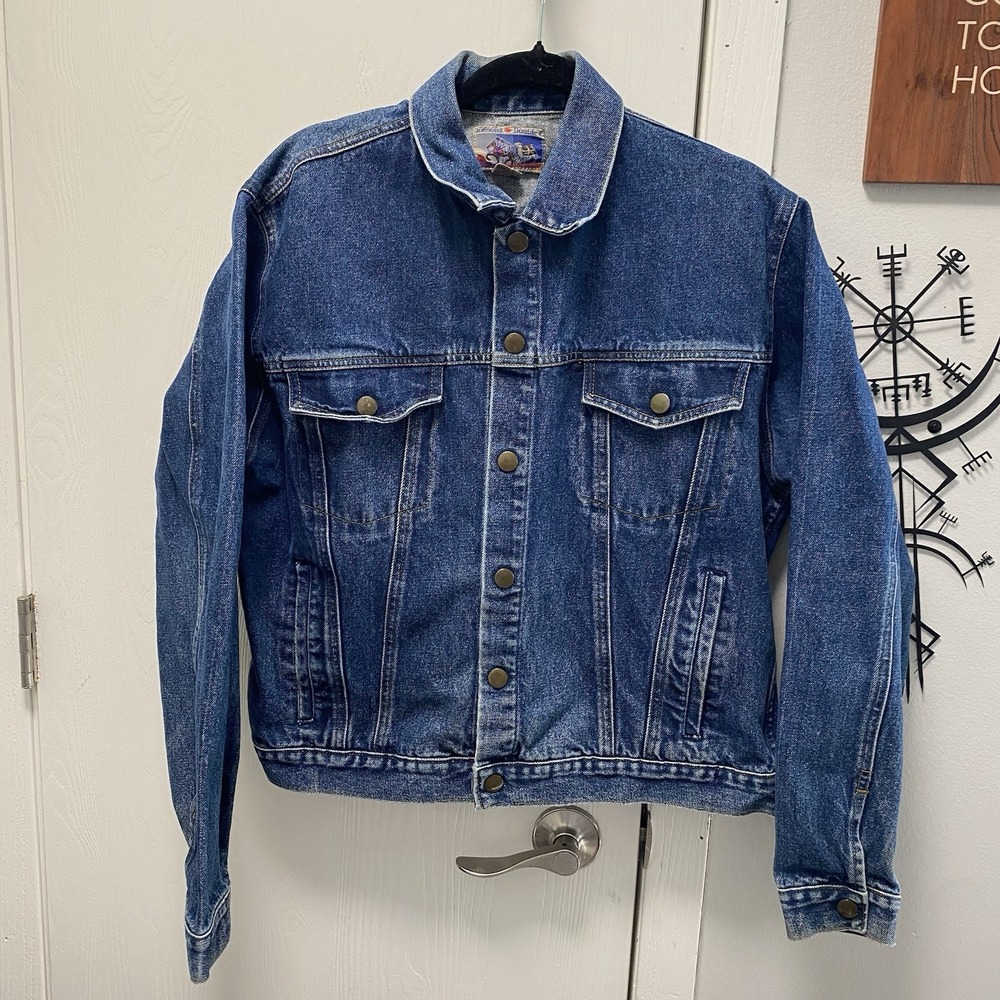 Vintage Diamond Double U Men's Denim Jean Jacket Medium Wash Large‎ Snap
